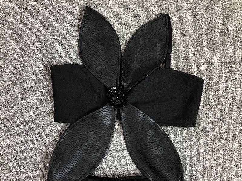 DR759 Noir Petal Cutout Bandage Dress with Sculpted Detail