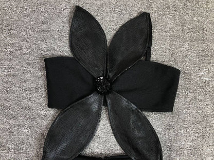 DR759 Noir Petal Cutout Bandage Dress with Sculpted Detail