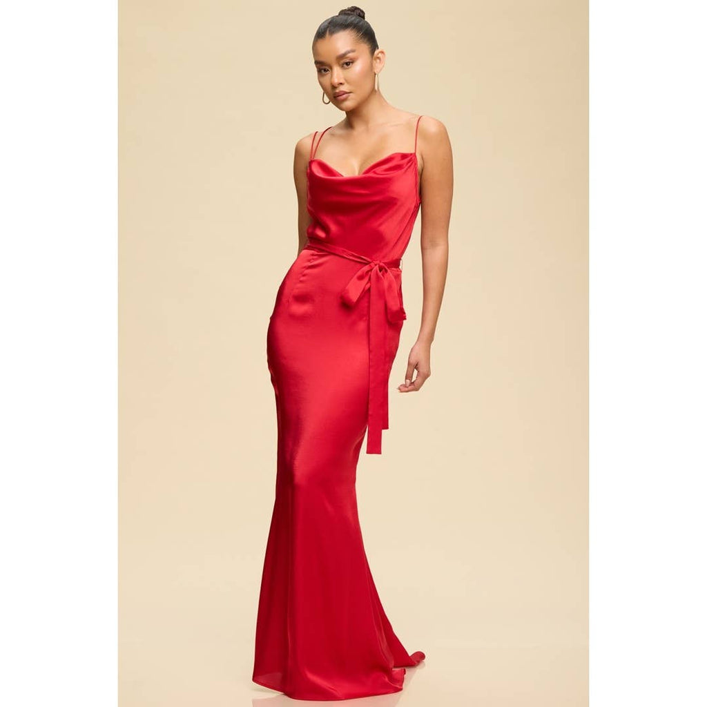 Satin Bias Open Back Maxi Dress