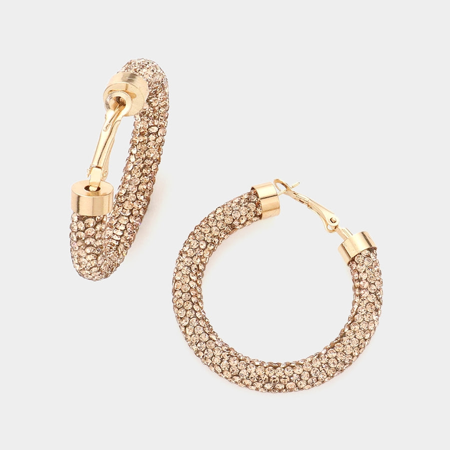 Peach Rhinestone Pave Hoops