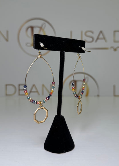 Wire Teardrop Glass Bead Earrings