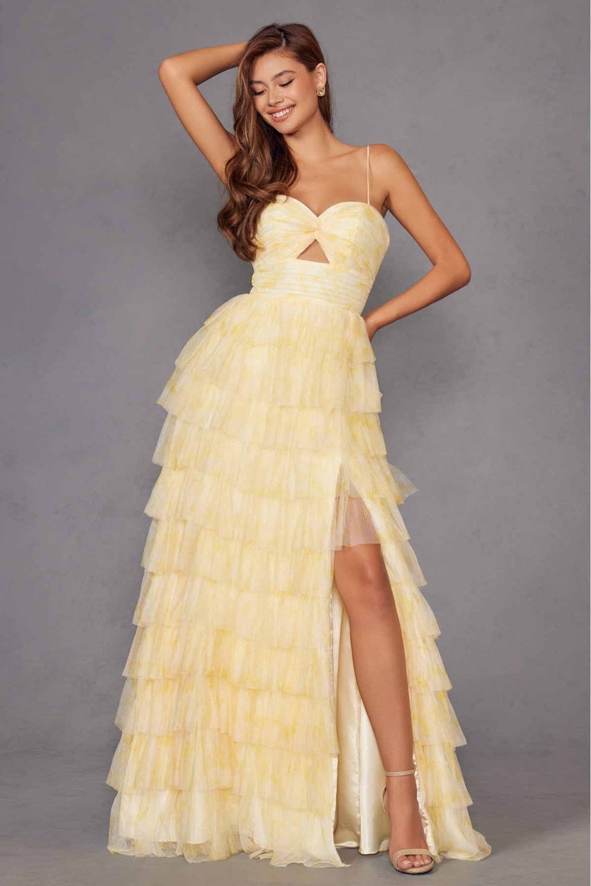 Cut Out Ruffle Tiered Gown JT2508