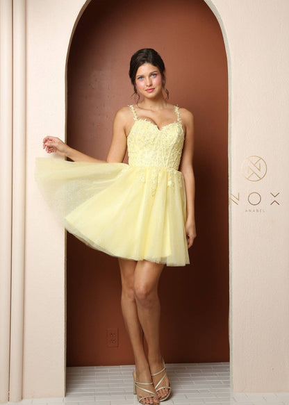 Yellow Glitter & Lace A-line Mini