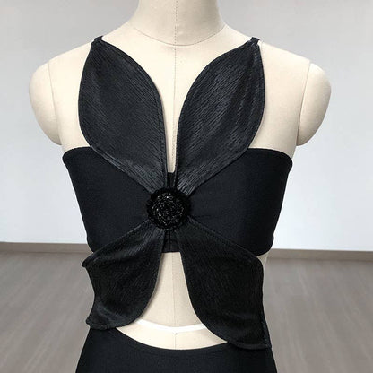 DR759 Noir Petal Cutout Bandage Dress with Sculpted Detail