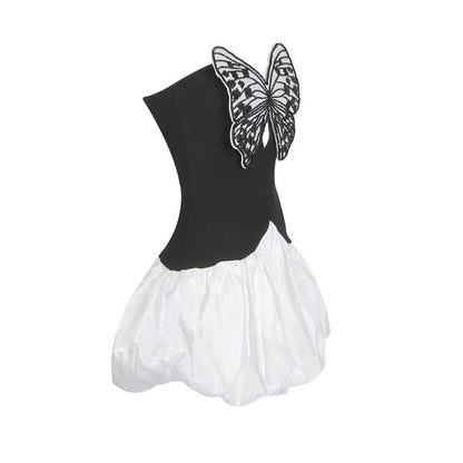 DR721 Contrast Butterfly Embroidery High Waist Mini Dress