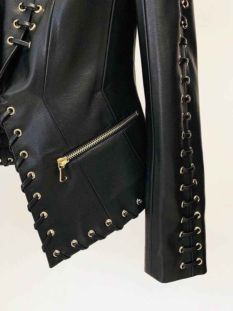 Chic Eyelet Leather Blazer: Edgy Elegance