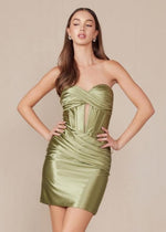 Load image into Gallery viewer, Sage Satin Corset Homecoming Dress
