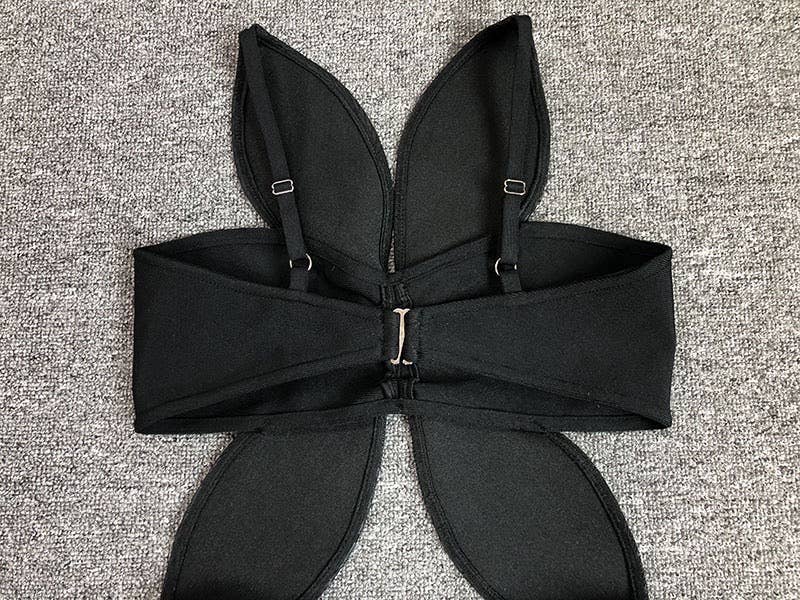 DR759 Noir Petal Cutout Bandage Dress with Sculpted Detail