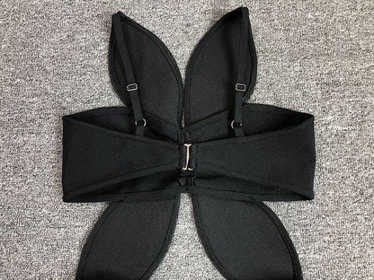 DR759 Noir Petal Cutout Bandage Dress with Sculpted Detail