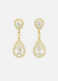 Gold Dipped Pear Halo CZ Drop Earrings