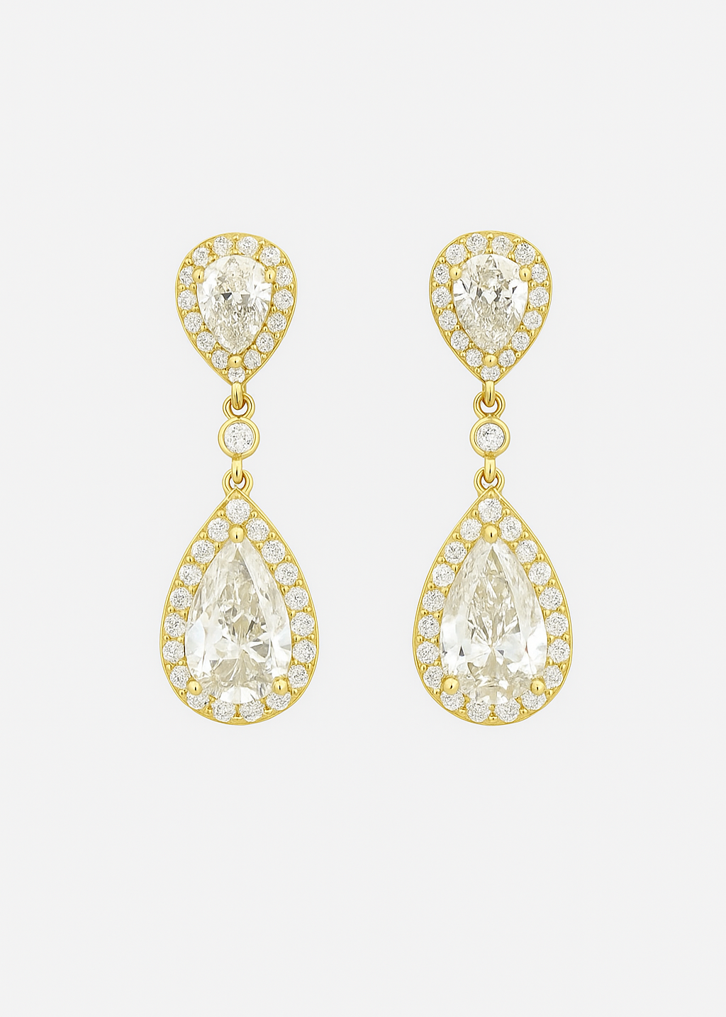 Gold Dipped Pear Halo CZ Drop Earrings