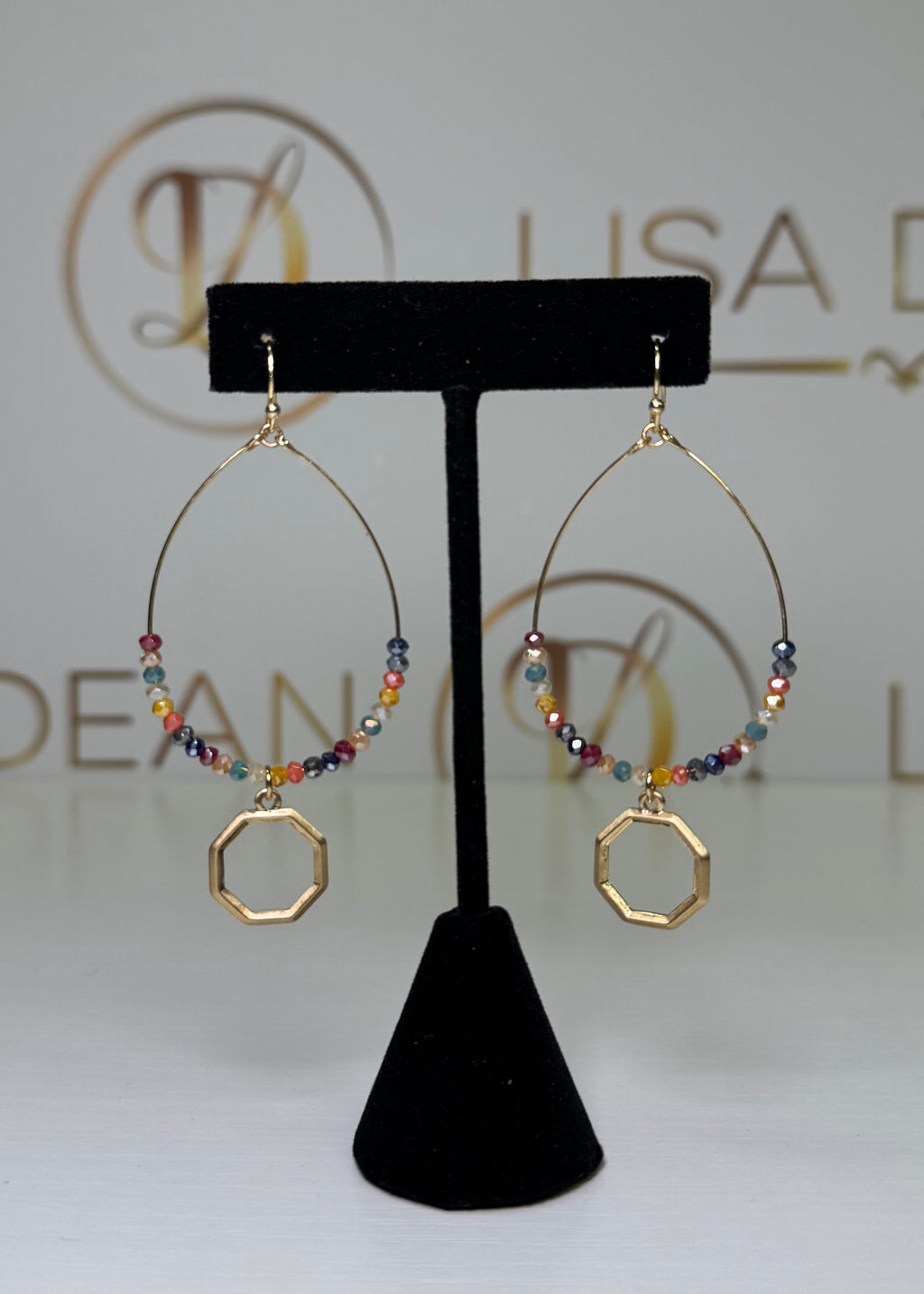 Wire Teardrop Glass Bead Earrings