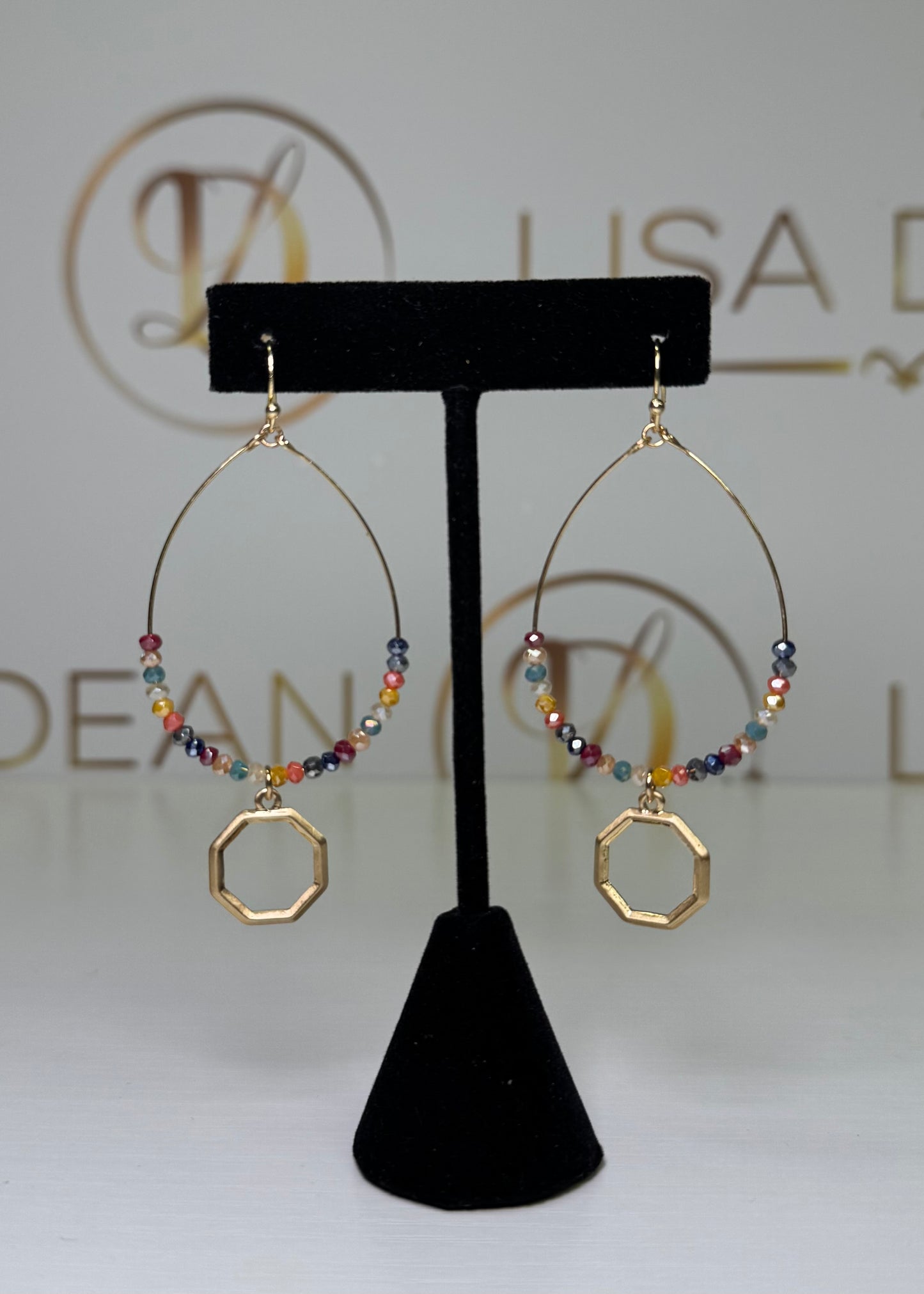 Wire Teardrop Glass Bead Earrings