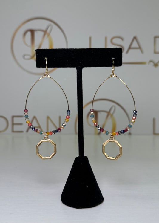 Wire Teardrop Glass Bead Earrings