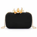 Satin Case Clutch with Metal Flower