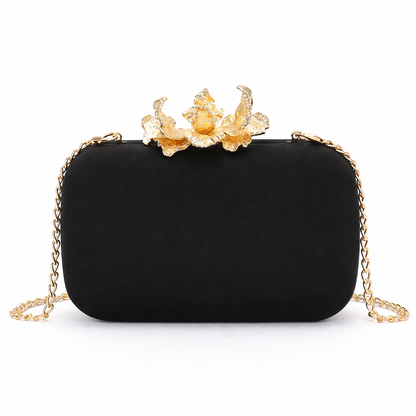 Satin Case Clutch with Metal Flower