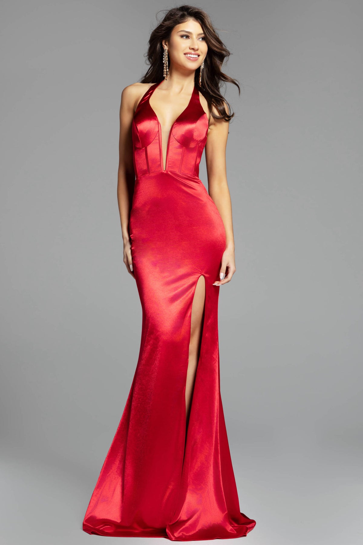 Jovani Satin V-Neck Corset Gown D5032