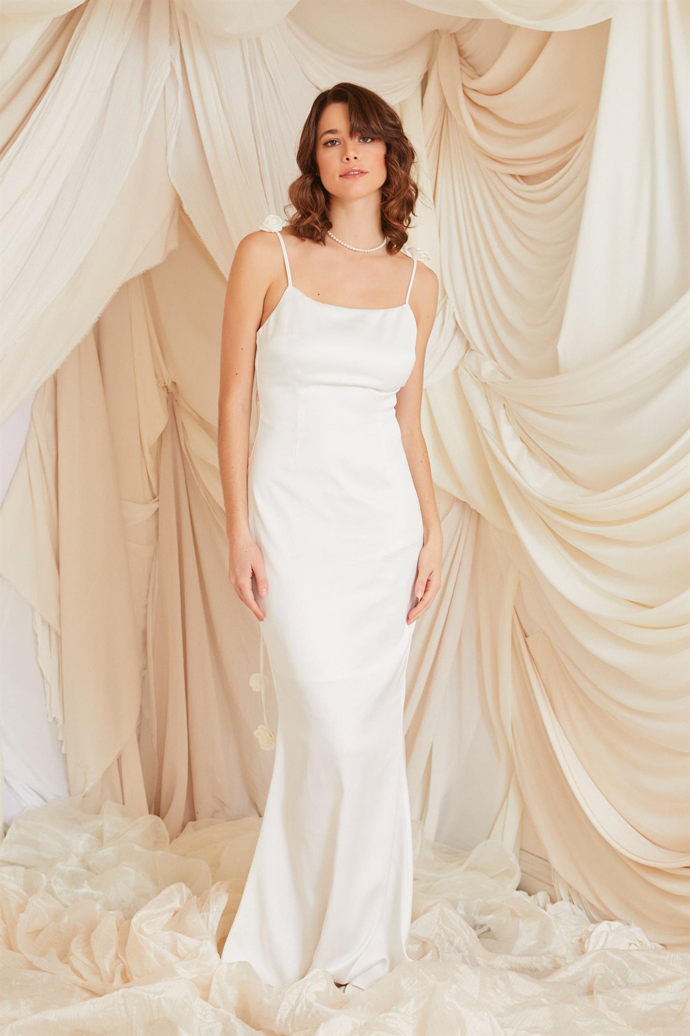 Whitney Rosette Satin Gown