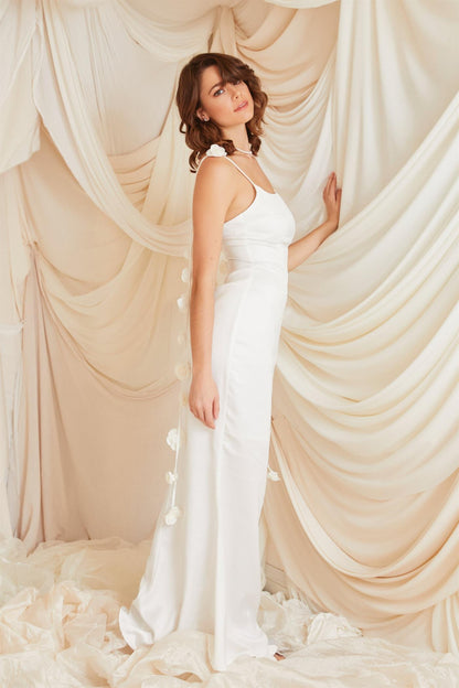 Whitney Rosette Satin Gown