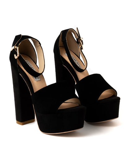 Suede Platform Chunky Heel - Onyx