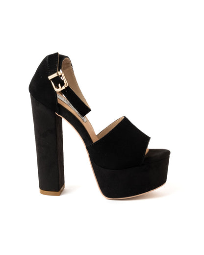 Suede Platform Chunky Heel - Onyx