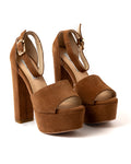 Suede Platform Chunky Heel - Cinnamon