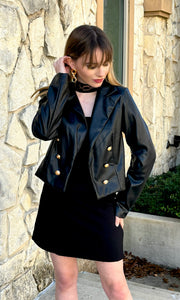 Black Leather Jacket with Gold Embellishments