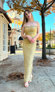 Gold Ruched Chiffon Dress