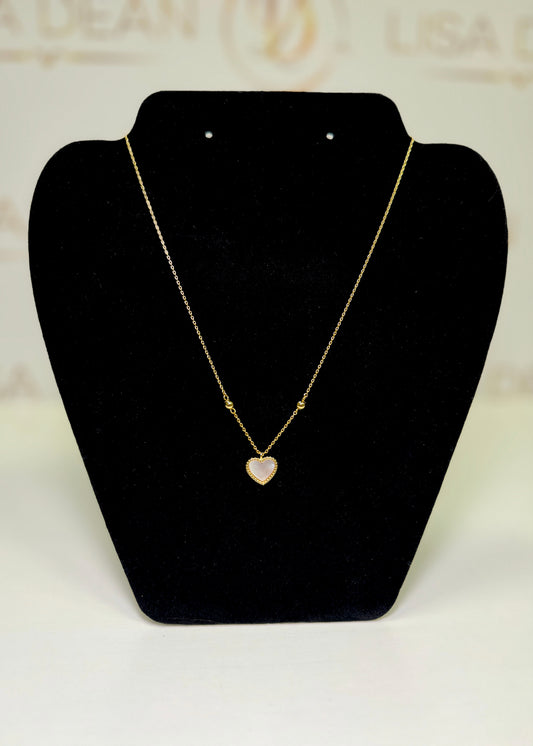 14K Dipped Mother of Pearl Heart Pendant Necklace