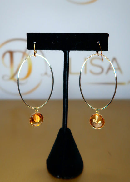 Gold Amber Oval Earrings