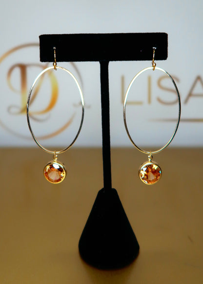 Gold Amber Oval Earrings