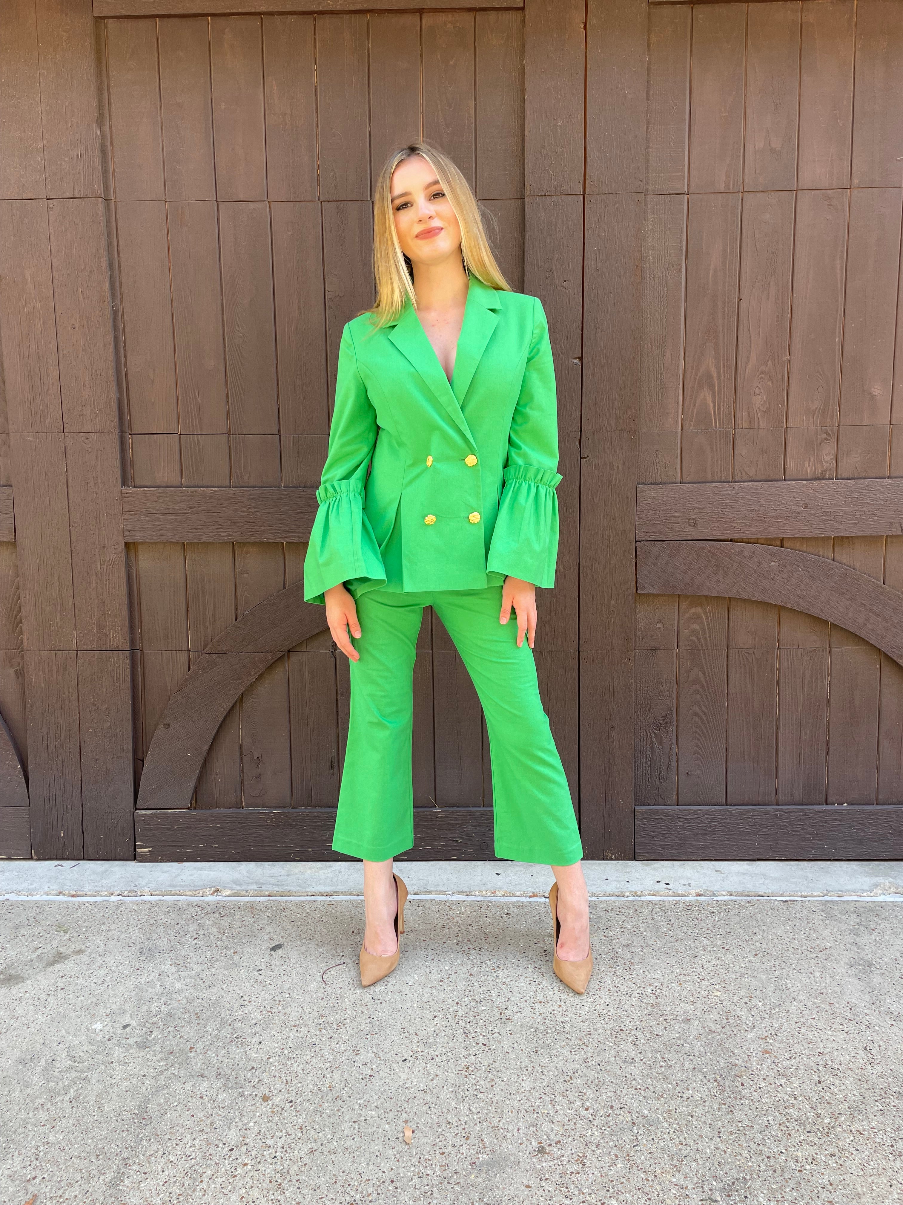 Green Double Breasted Suit Set