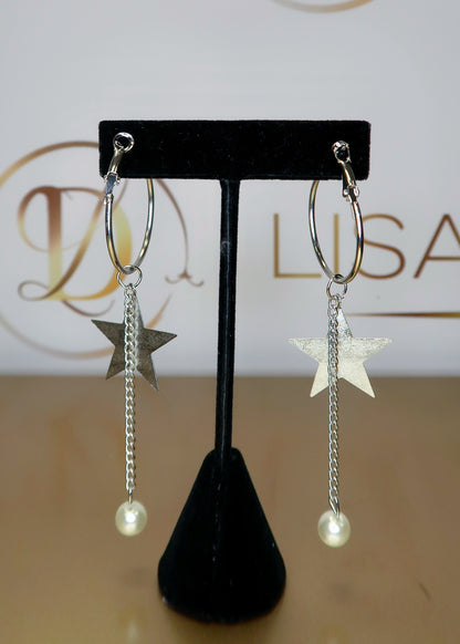 Silver Star & Pearl Charm Hoops