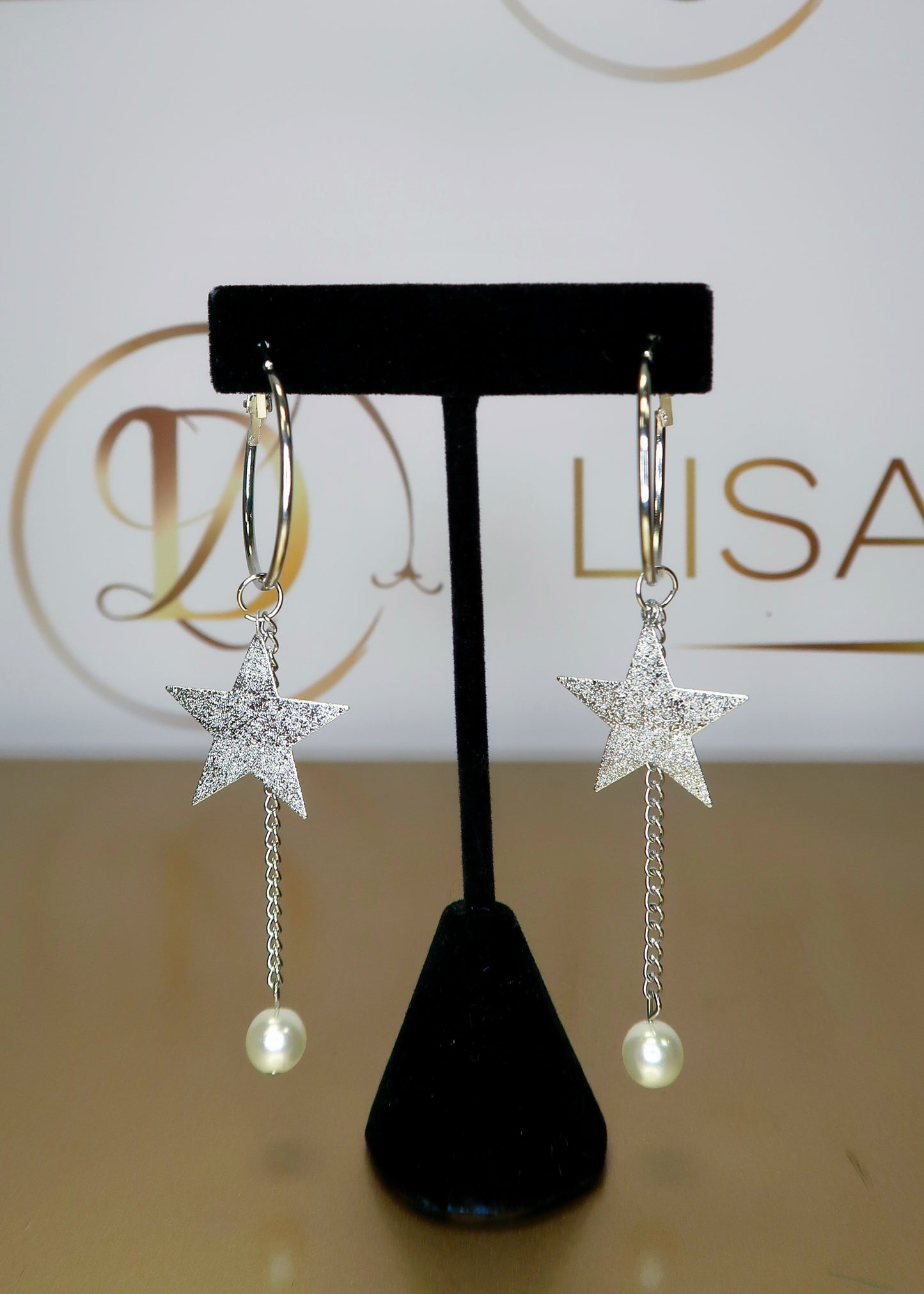 Silver Star & Pearl Charm Hoops