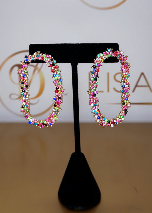 18K Gold Plated Oblong Multicolor Earrings