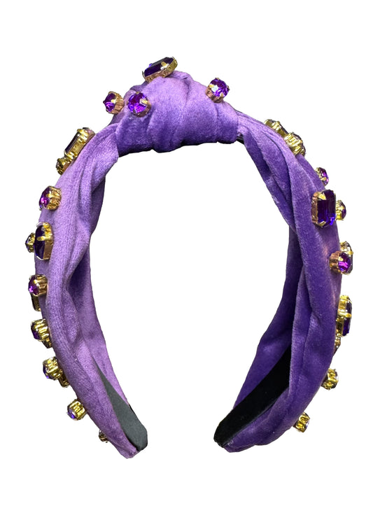 Purple Velour Rhinestone Knot Headband