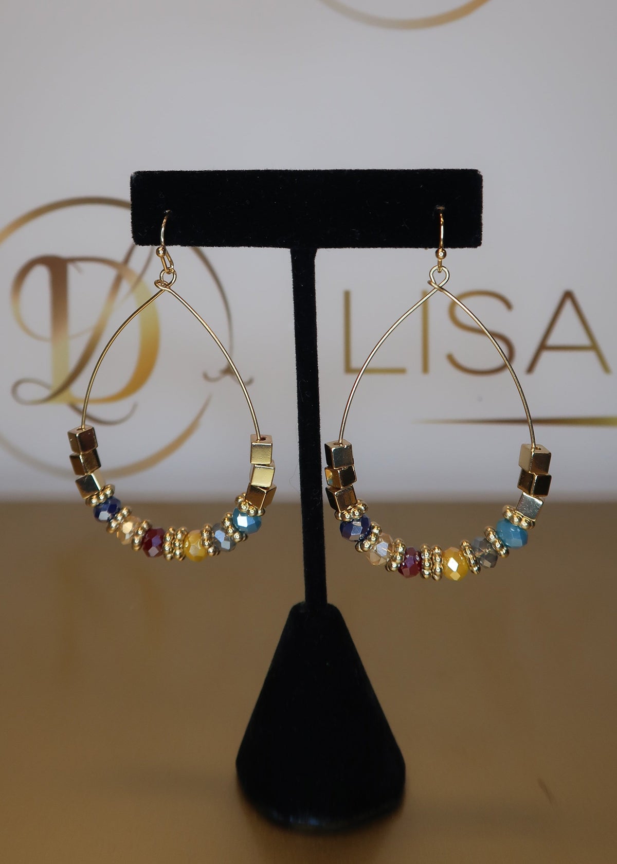 Gold Glass Teardrop Earrings