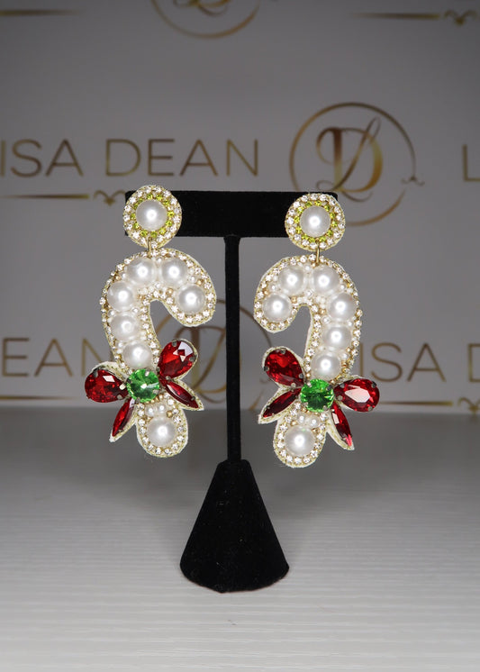 Pearl Candy Cane Earrings