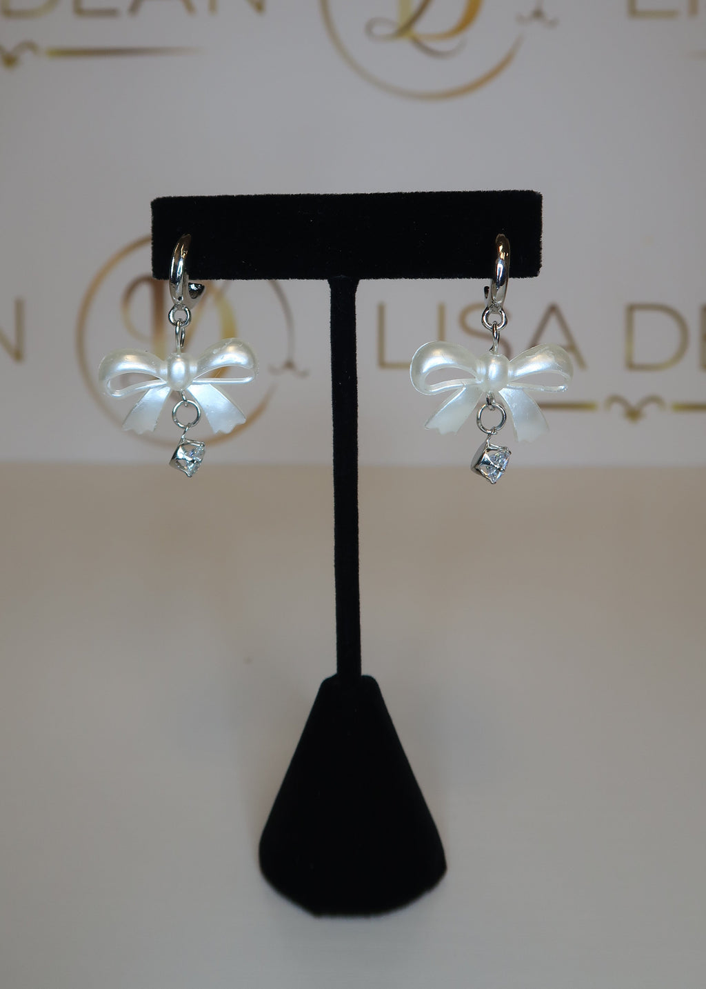 Bow Rhinestone Drop Huggies