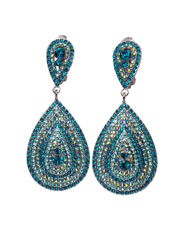 Teal Teardrop Pavé Clip-on Earrings
