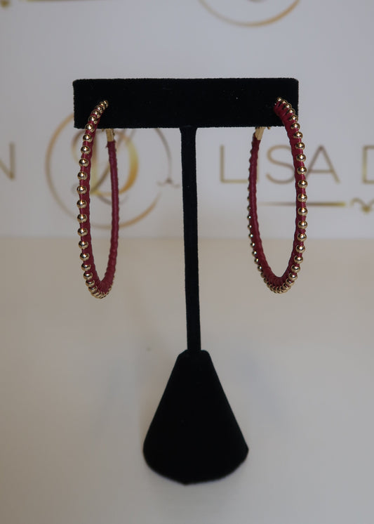 Merlot Raffia Studded Hoops