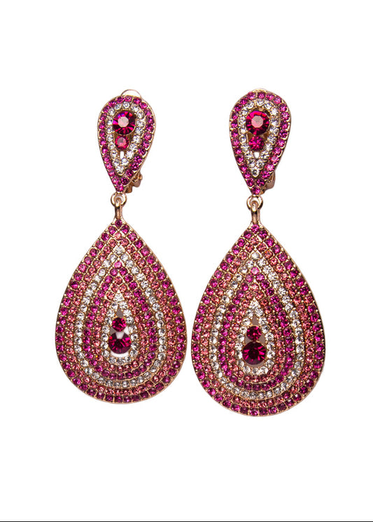 Fuchsia Teardrop Pavé Clip-on Earrings