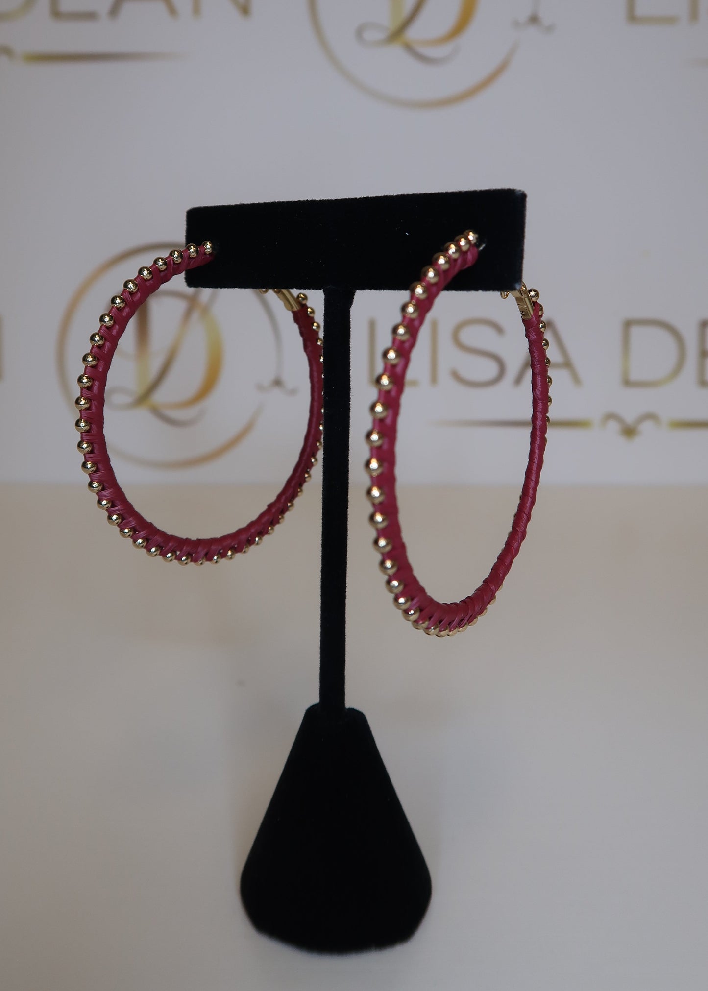 Merlot Raffia Studded Hoops