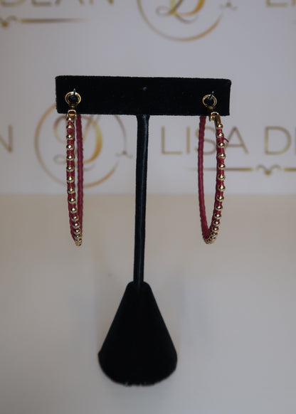 Merlot Raffia Studded Hoops