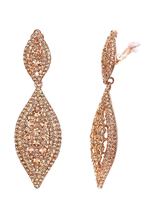 Rose Gold Rhinestone Clip-on Earrings