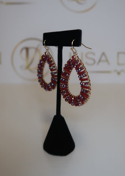 Wine Beaded Teardrop Dangle Earrings