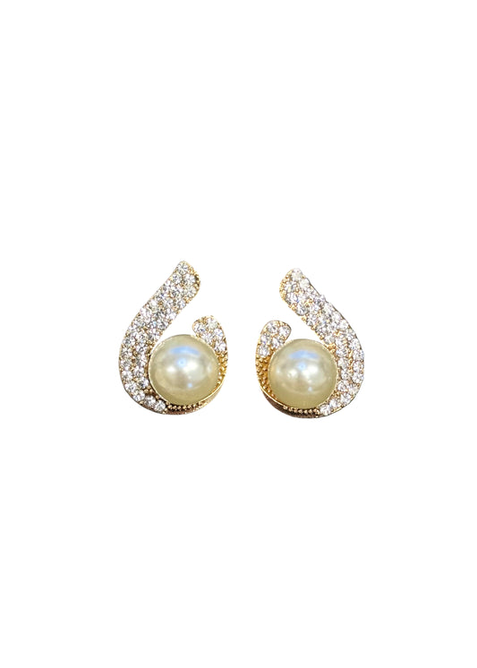 Pearl & Rhinestone Waterdrop Stud Earrings