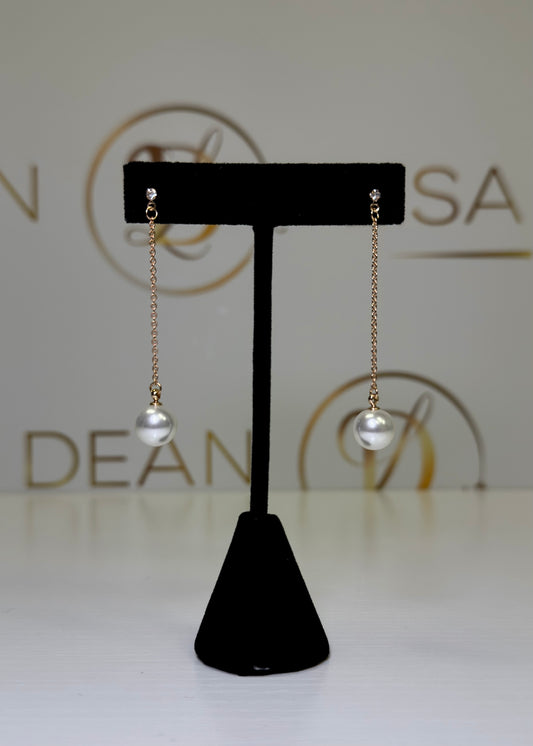 Gold Pearl Drop Chain Earrings