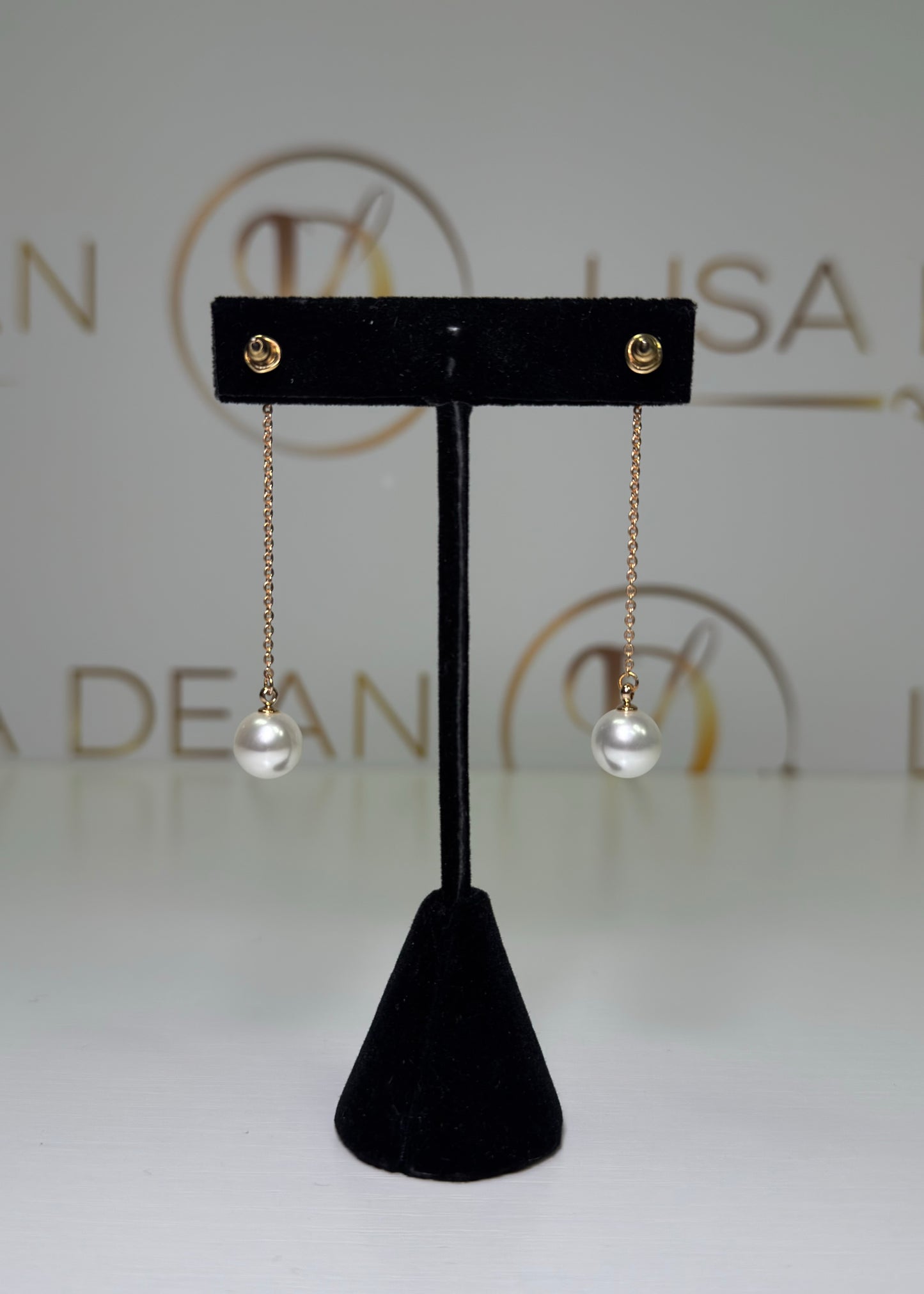 Gold Pearl Drop Chain Earrings