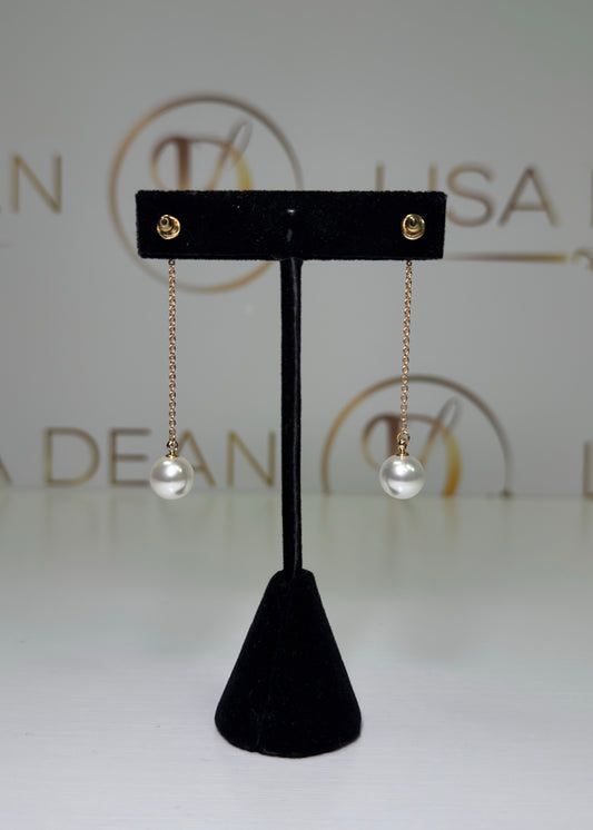 Gold Pearl Drop Chain Earrings